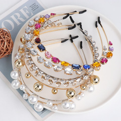 2020 new custom glitter blingbling pearl hairband women acrylic crystal rhinestone headband