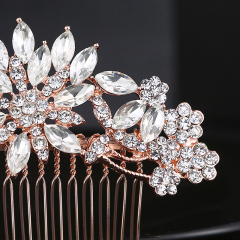 Fashion flower Wedding hair accessories crystal rose gold bridal hair comb