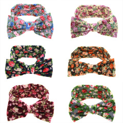 American style multi colorful floral elastic bow knot hairband girls hair accessories