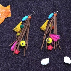 amazon ins custom fashion Boho style long suede leather colorful statement leather tassel earrings