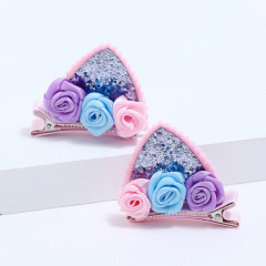 Cute Children 3D Cat Ears Shape Glitter Felt Metal Hair Clip Hairpin