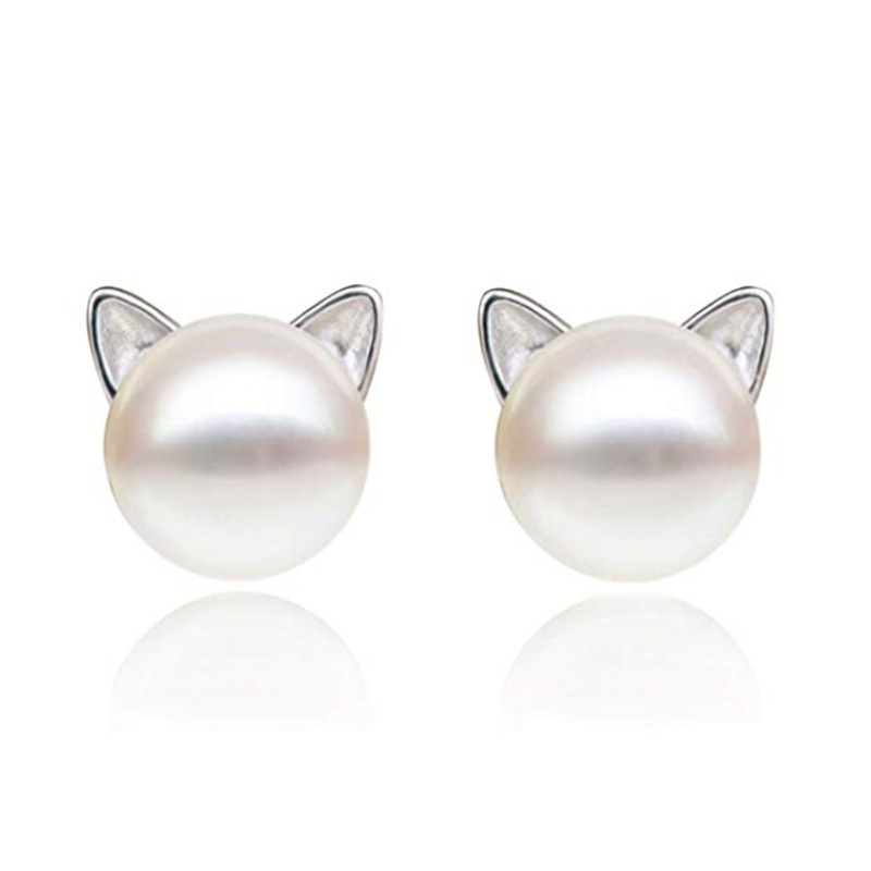 Amazon fancy cat ear 925 sterling silver women statement pearl stud earrings