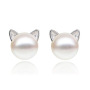 Amazon fancy cat ear 925 sterling silver women statement pearl stud earrings