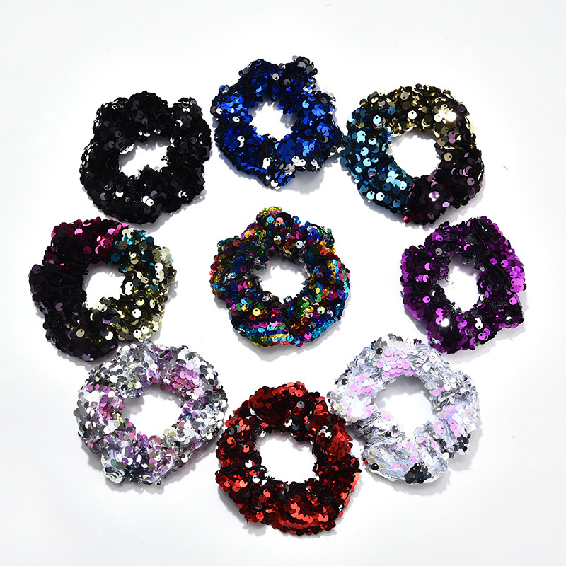 2020 Amazon hot sale fashion custom girls elastic bling bling glitter sequin scrunchy hair ties for women 2020 Amazon hot sale fashion custom girls elastic bling bling glitter sequin scrunchy hair ties for women