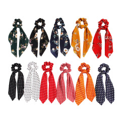 2020 Chiffon Ribbon long bow knot elastic hair scarf scrunchies silk hair ties custom for girls womens 2020 Chiffon Ribbon long bow knot elastic hair scarf scrunchies silk hair ties custom for girls womens