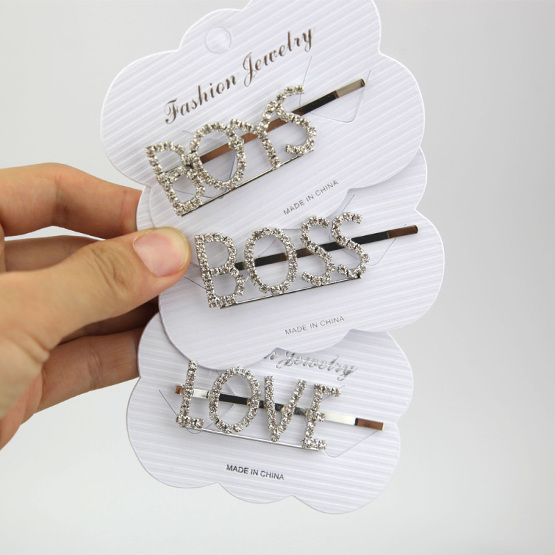 Silver crystal rhinestone Hair Accessories Barrettes women diamond letter hair clips