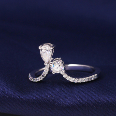 Irregular jewellery 925 sterling silver gold plated engagement moissanite ring
