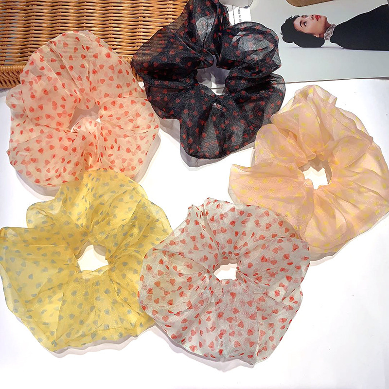 Wholesale summer large transparent heart organza hair scrunchies for women