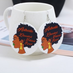 2020 new arrival african human head exaggerated geometric pattern large round shaped wooden earrings