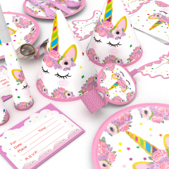 Wholesale China Merchandise Birthday Decorations All In One Guests Tableware Rainbow Unicorn Party Supplies Pack