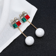 Creative new long pearl crystal Vintage silver Christmas gift box pendant earrings