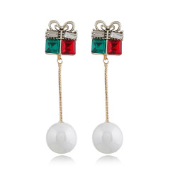 Creative new long pearl crystal Vintage silver Christmas gift box pendant earrings Creative new long pearl crystal Vintage silver Christmas gift box pendant earrings
