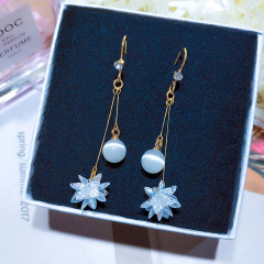 2019 new korea long luxury zircon flower tassel cheap drop earrings crystal