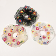2020 summer hot sale ins retro gauze embroidery translucent girls flowers hair scrunchies
