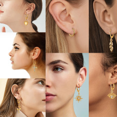 7pairs/set wholesale women girls trendy fashion heart drop earrings gold plated