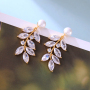 Wholesale zircon women leaf pearl copper rhinestone crystal bridal earrings