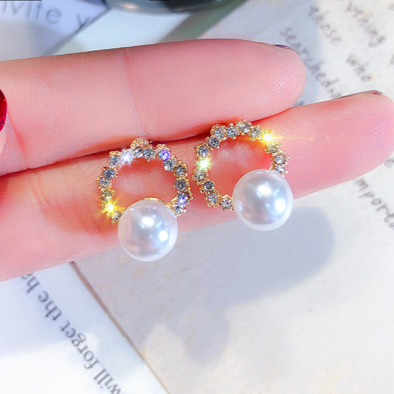 New design S925 silver needle crystal alloy pearl studs earring for women New design S925 silver needle crystal alloy pearl studs earring for women