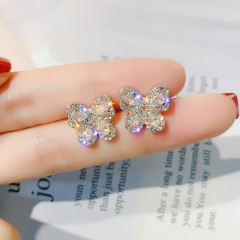 Fashion zircon S925 silver needle crystal alloy butterfly accessories earrings stud