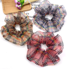 Korean wholesale elastic rainbow plaid organza hair scrunchies for women Korean wholesale elastic rainbow plaid organza hair scrunchies for women