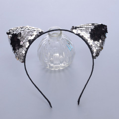 Wholesale ins winter Christmas Hoop Party Reflective Accessories fuzzy ball sequin girl cat ear hair band for kids