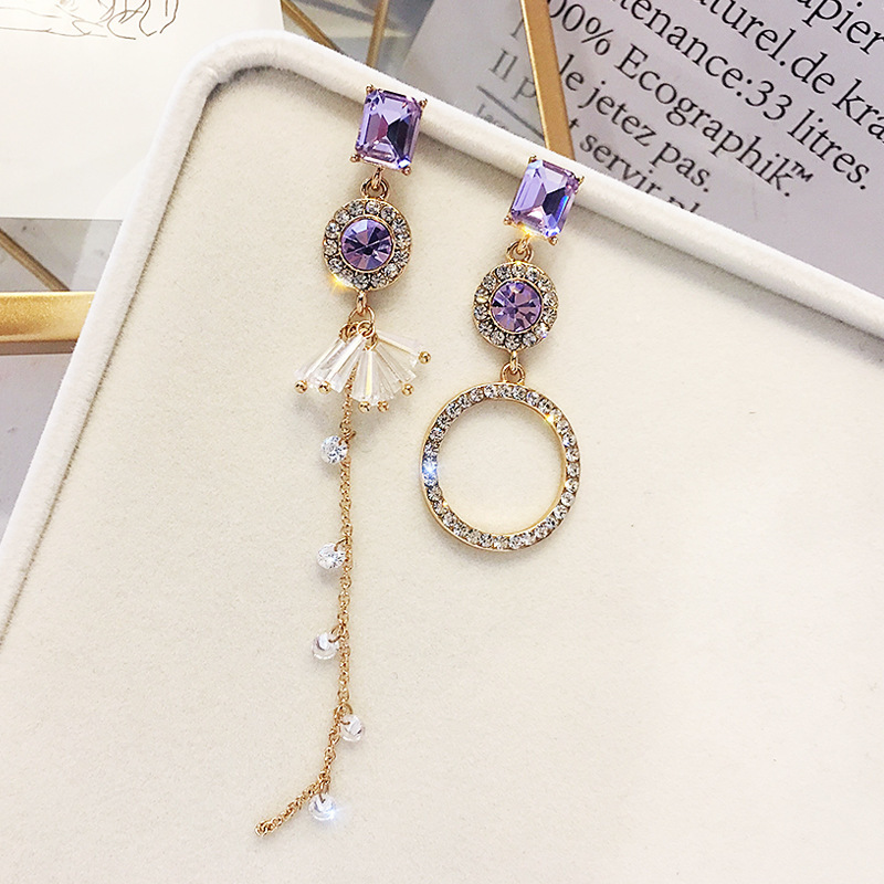 fashion ins jewelry circle multi color 925 silver hanging water drop tassel crystal earring
