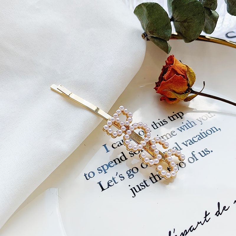 Ins custom pearl words happy boss love metal letter hair clips for girls Ins custom pearl words happy boss love metal letter hair clips for girls