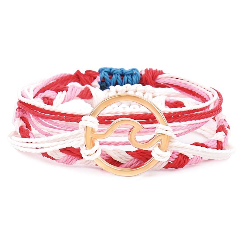 Custom made jewelry wave charm waxed thread braided friendship bracelet