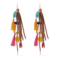 amazon ins custom fashion Boho style long suede leather colorful statement leather tassel earrings