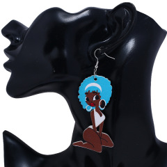 2020 custom fashion printing night club hip pop head drop africa afro wooden earring wood jewelry for women