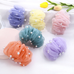 wholesale custom pearl cute lady silk yarn organza hair clips for girls women