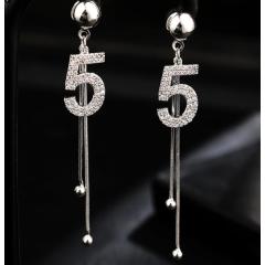Fashion  Korean simple personality number 5 tassel crystal alloy earrings