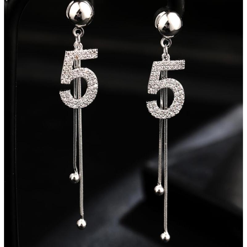 Fashion  Korean simple personality number 5 tassel crystal alloy earrings