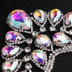 Luxury Colorful Crystal Beads Row Wide Fashion Accessories Statement Women Wedding Bride Accessory Pendant Necklace