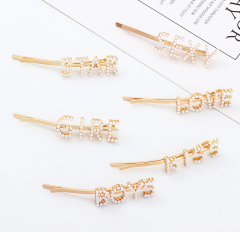 Korean Fashional hair accessories letter pearl hair clips hairpin