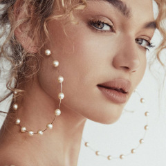New arrive Gold sliver round big baroque jewellery big pearl hoop earrings