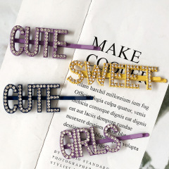 fashion custom ins Hair Barrettes alphabet letter korean color crystal stone hair clip