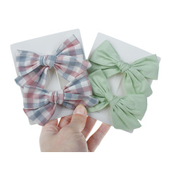 Amazon top selling pure color grid fabric bowknot kids hair clips for girls