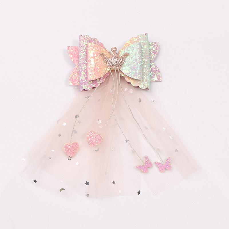 Wholesale baby girls hair accessories daisy children's mesh crown bow hair clips Wholesale baby girls hair accessories daisy children's mesh crown bow hair clips