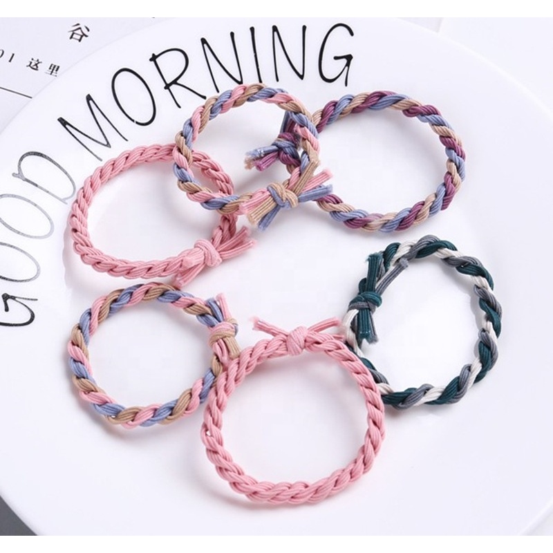 Wholesale traceless korean high elastic hair tie color matching hand-knotted knot hair tie rope Wholesale traceless korean high elastic hair tie color matching hand-knotted knot hair tie rope