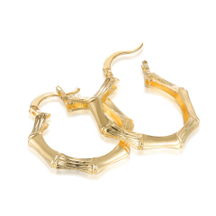 Wholesale copper polygon hoop plating 18k gold fashion women bamboo earrings