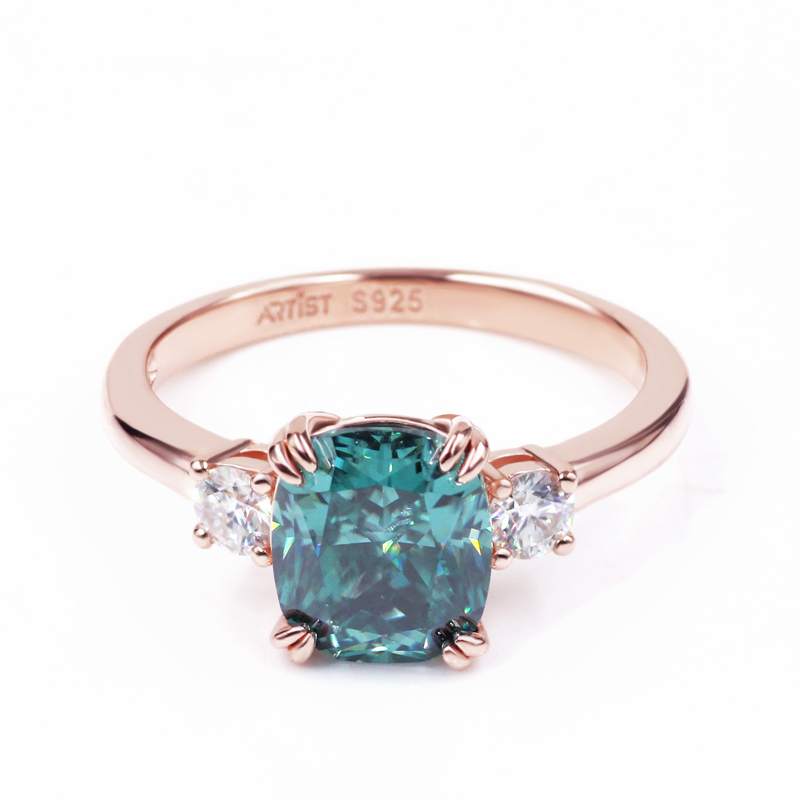 Custom 925 sterling silver diamond engagement cushion cut blue moissanite ring Custom 925 sterling silver diamond engagement cushion cut blue moissanite ring