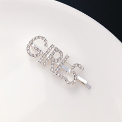Silver crystal rhinestone Hair Accessories Barrettes women diamond letter hair clips