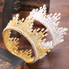 wholesale korea Alloy Water Lead Handmade Wedding Bridal round tall big pageant crowns for sale