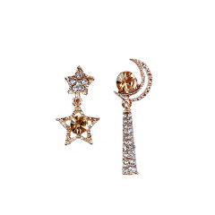 Factory sold directly cheap star moon rhinestone asymmetric earrings for women