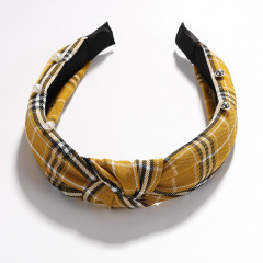 Solid colors knit vintage plaid pearl women headband Cross Knot Hair hoop