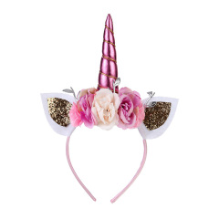 Baby Kids 3 rose flowers Birthday Party Accessories unicorn Hair Band