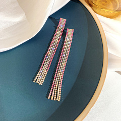 Fashion jewelry exaggeration long tassel colorful rhinestone earrings for women