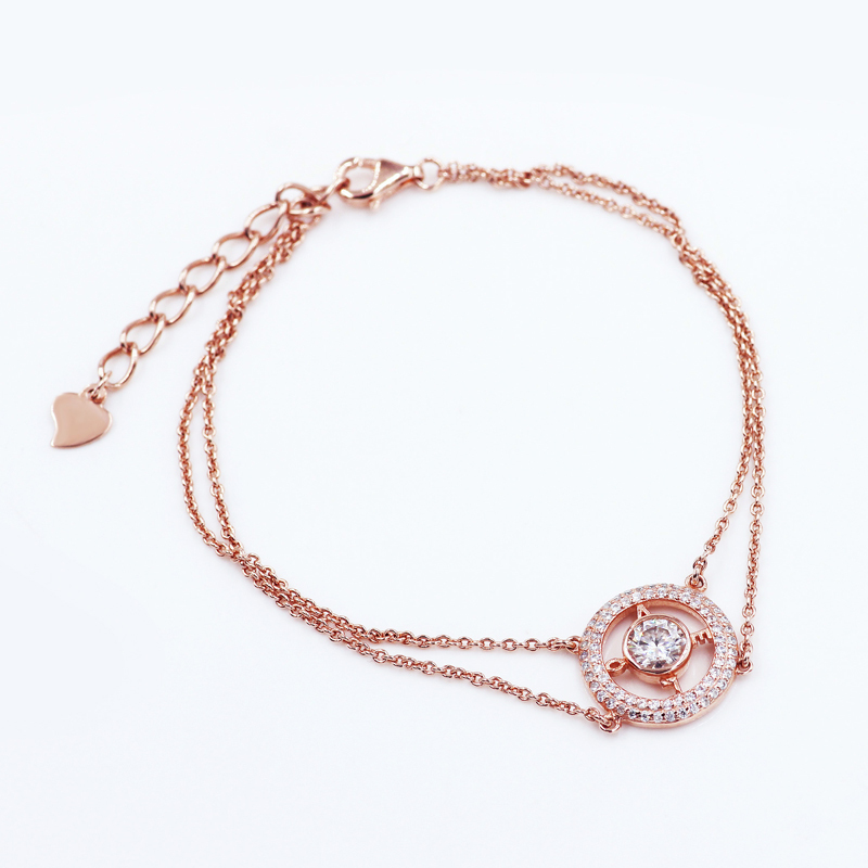 Fashion jewelry chain charm 925 sterling silver rose gold plated moissanite bracelet