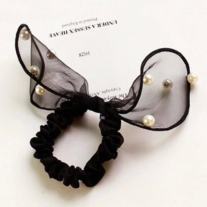 black Ponytail Holder Hair Accessories lace pearl Hair Scrunchies Hair Ties