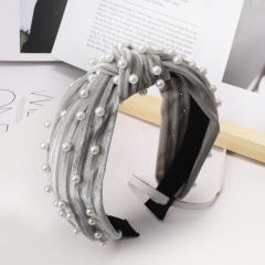 2020 new arrival multicolor wide knotted velvet elastic hair bands with pearl